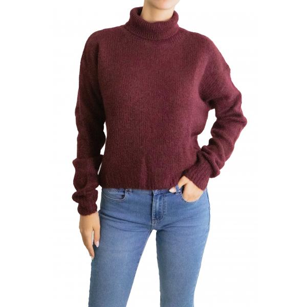 Maglione mohair tinta unita collo alto